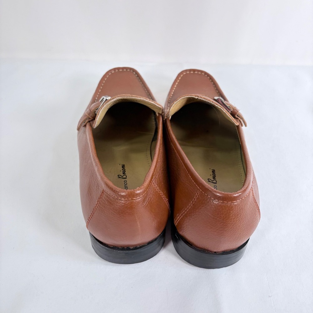 Bianco Brioni Loafers Brown Leather Buckle Moc Toe Mens Dress Shoes Size 9.5 - Picture 3 of 10